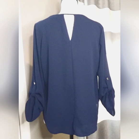 Papermoon Stitch Fix Sz LP Navy Keyhole Opening Back 3/4 Sleeve - Picture 8 of 8